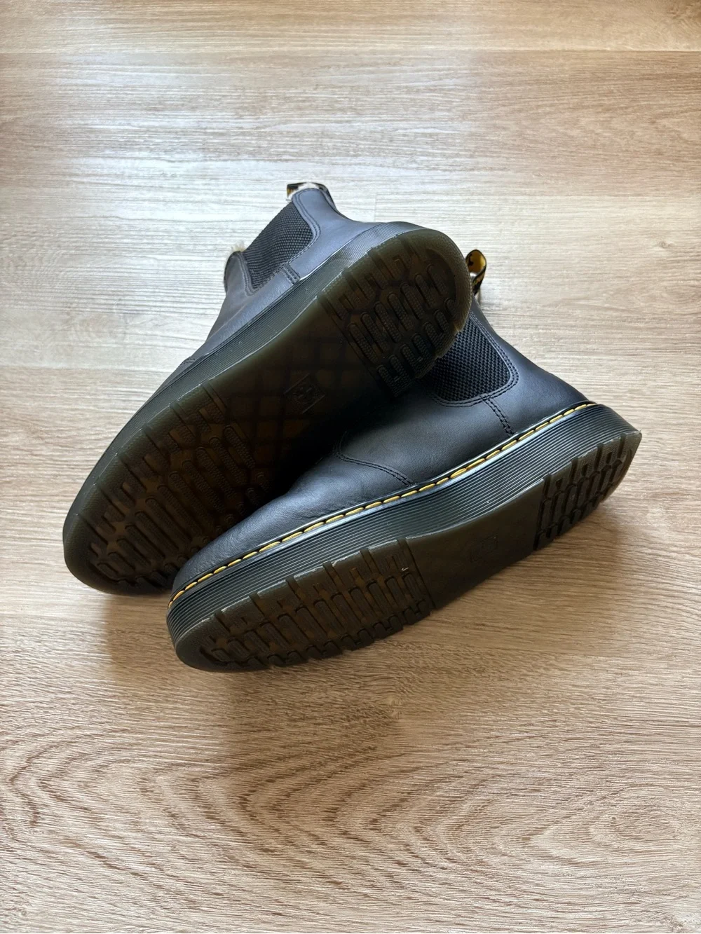 Dr Martens Black Leather Faux Fur Boots